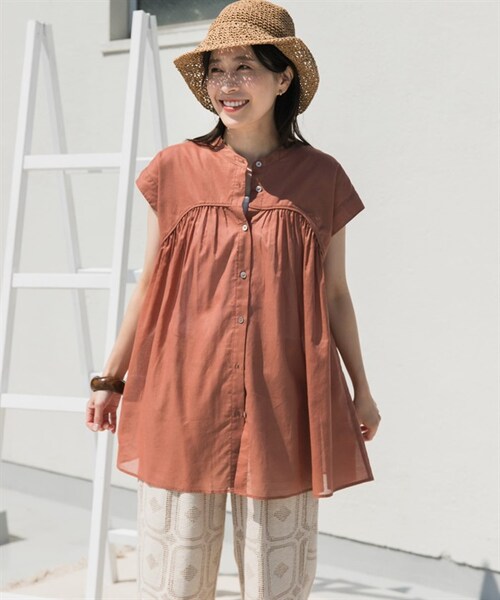 URBAN RESEARCH DOORS（アーバンリサーチドアーズ）の「UR TECH 棉質巴里紗碎褶法式袖罩衫（その他・レディース・黑色/寶藍色/赤褐色・黑色/寶藍色/赤褐色）」の7枚目の写真