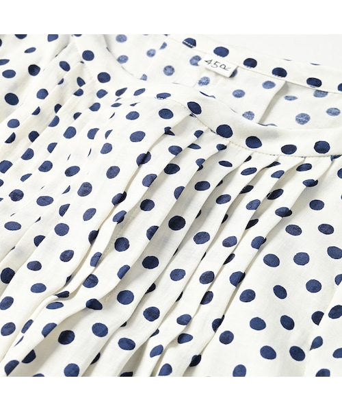 キュプラコットンドットプリントのタックドレス