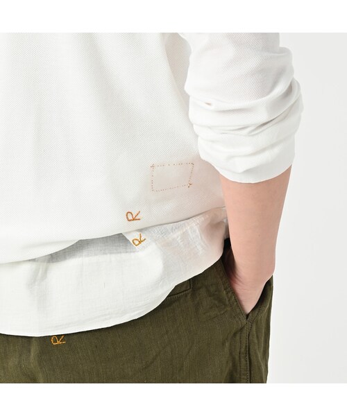 45R(フォーティファイブアール)の「ハチノスカノコの908ヘンリー(トップス・レディース・02-シロ/61-オリーブ/62-カーキ/75-ネイビー・01-XS/02-S/03-M/04-L)」の17枚目の写真