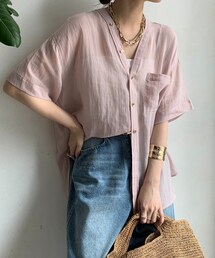 DouDou（ドゥドゥ）の「リヨセルリネン半袖VVシャツ（トップス）」