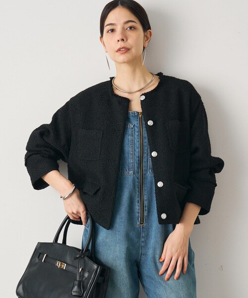 美品✨『Loungedress』ラウンジドレス ノーカラー ツイードジャケット LOUNGEDRESS（ラウンジドレス）の「ツイードジャケット（ノーカラー
