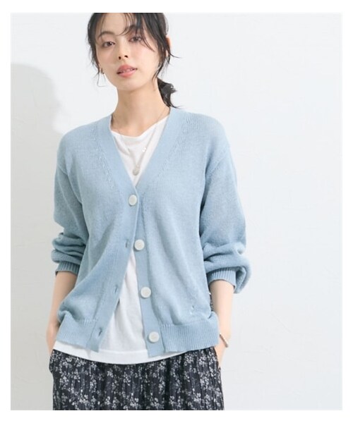 nissen（ニッセン）の「涼しく快適！ウォッシャブル和紙ライクニットVネックゆるシルエットロング丈カーデガン＜大きいサイズ有＞（カーディガン/ボレロ・レディース・黒/スモーキーブルー/オフホワイト・S/M/L/LL/3L/4L/5L/6L）」の9枚目の写真