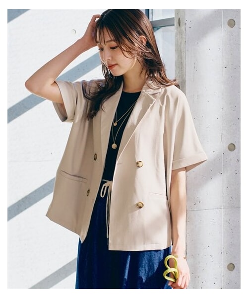 nissen（ニッセン）の「半袖ダブルテーラードジャケット（ジャケット/アウター・レディース・ブラウン/グレイッシュベージュ/黒・S/M/L/LL）」の7枚目の写真