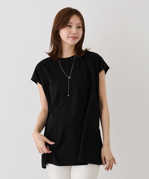 Jayro（ジャイロ）の「サイドスリットフレンチスリーブトップス（Tシャツ/カットソー・レディース・ブラック/チャコール/ホワイト/カーキ/ブルー/レッド系・F）」の8枚目の写真