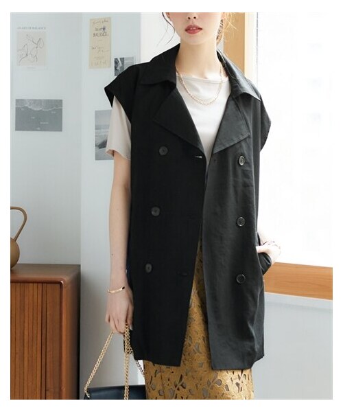 nissen（ニッセン）の「大きいサイズ ドロップショルダートレンチジレ（共布ベルト付）（ベスト・レディース・カーキ/黒・L/LL/3L/4L/5L/6L/8L/10L）」の10枚目の写真