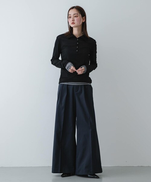 SENSE OF PLACE by URBAN RESEARCH（センスオブプレイスバイアーバンリサーチ）の「シアーレイヤードカットポロシャツ（その他トップス・レディース・BLK×GRY/NVY×IVO/BEG×IVO・One）」の8枚目の写真