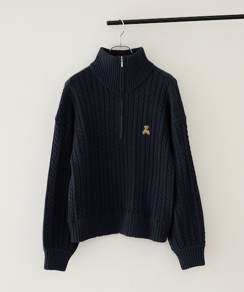 VIS(ビス)の「【POLO BCS】VIS別注ハーフジップケーブルニット(ニット/セーター・レディース・キナリ/ネイビー・F)」の2枚目の写真