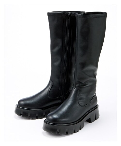 nissen（ニッセン）の「【ゆったり幅広】厚底ストレッチロングブーツ（ワイズ４Ｅ）（ブーツ・メンズ・黒・S=22.0~22.5cm/4E/M=23.0~23.5cm/4E/L=24.0~24.5cm/4E/LL=25.0~25.5cm/4E/3L=26.0~26.5cm/4E）」の2枚目の写真