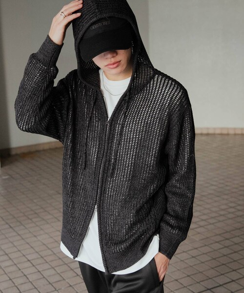 SENSE OF PLACE by URBAN RESEARCH（センスオブプレイスバイアーバンリサーチ）の「シアーメッシュフーディージップパーカー（パーカー・メンズ・BLACK/BROWN/GREIGE・M/L）」の9枚目の写真