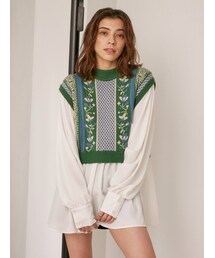 EVRIS | ジャガードシャツレイヤードニットトップス(シャツ/ブラウス)