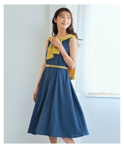 nissen（ニッセン）の「大きいサイズ　涼しいサラサラカットソー楊柳ノースリーブワンピース（ロング丈）（ワンピース・レディース・ラベンダー/ベイクドオレンジ/黒/モカベージュ/モスカーキ/スティールブルー/インクブルー/ベージュ/サックス/ピーチピンク・L/LL/3L/4L/5L/6L/8L/10L）」の5枚目の写真