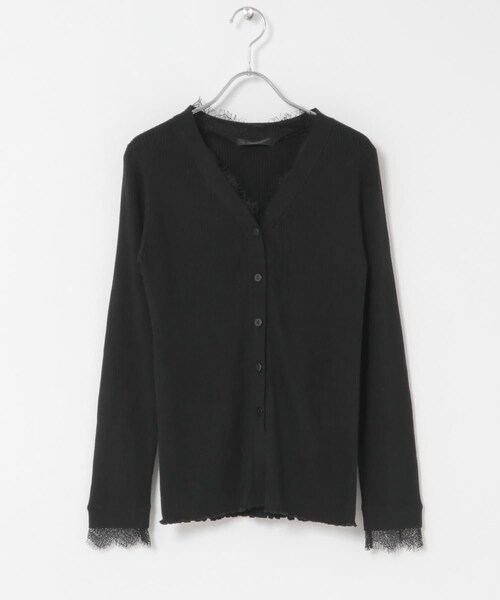URBAN RESEARCH ROSSO（アーバンリサーチロッソ）の「レーストリミングVネックリブニット（ニット/セーター・レディース・IVORY/BLACK/GRAY/LIGHTPINK・Free）」の8枚目の写真