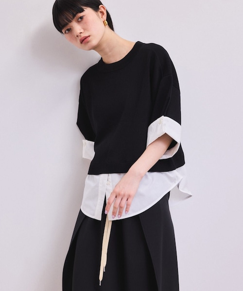 ADAM ET ROPE'(アダムエロペ)の「【WEB限定】シャツコンビニットプルオーバー(ニット/セーター・レディース・ブラック/グレー/ダークブラウン・F)」の1枚目の写真