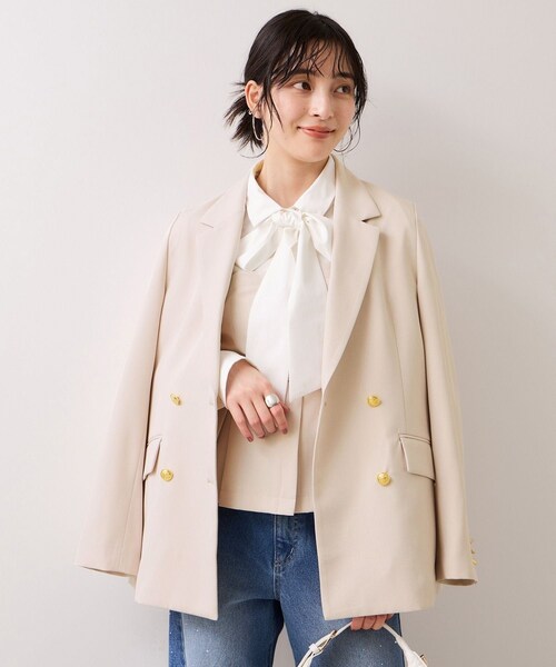 VIS（ビス）の「【美easy】コンフォート金ボタンジャケット/イージーケア・UVケア・セットアップ対応（テーラードジャケット・レディース・グレー/ベージュ/ライトグリーン/ネイビー・L/M/S）」の15枚目の写真