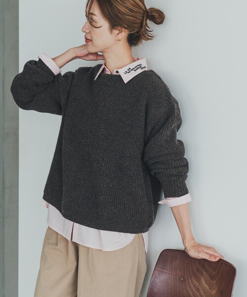 URBAN RESEARCH DOORS（アーバンリサーチドアーズ）の「ハミルトンウール畦ボートネックプルオーバー（ニット/セーター・レディース・MIX GRAY/YELLOW/MIX BROWN・M）」の2枚目の写真