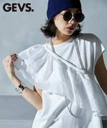 nissen | 大きいサイズ フリル衿付フレンチスリーブＴシャツ GEVS.(Tシャツ/カットソー)