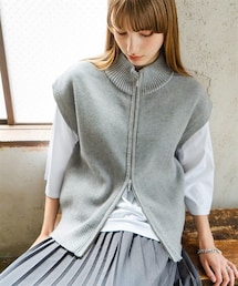 Maison INNESS | ダブルジップニットベスト（タンブル乾燥OK・毛玉になりにくい）＜大きいサイズ有＞(ベスト)