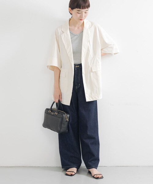 URBAN RESEARCH（アーバンリサーチ）の「コットンハーフスリーブジャケット（テーラードジャケット・レディース・IVORY/BLACK・FREE）」の5枚目の写真