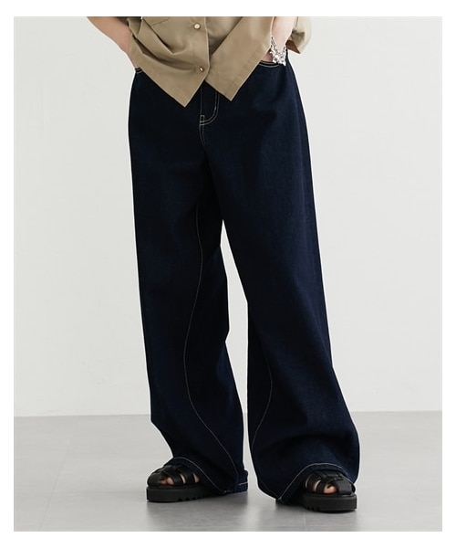 nissen（ニッセン）の「【Soiunique】超ワイドパンツ（パンツ・レディース・ユーズドネイビー/ワンウォッシュ/ユーズドブルー/オフホワイト/ブラック・S/M/L/LL）」の4枚目の写真