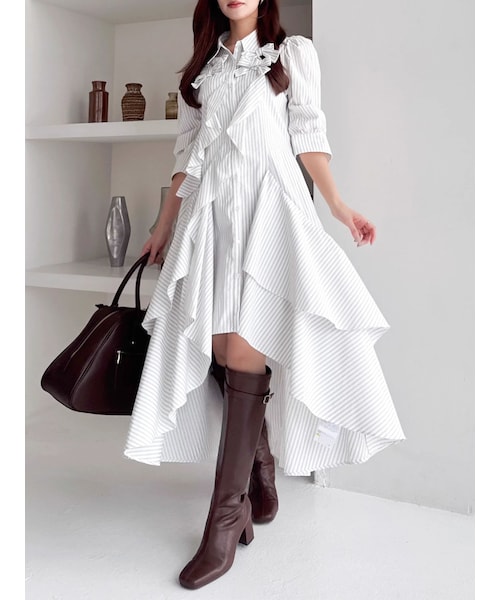 dazzlin（ダズリン）の「リボンディティールイレヘムシャツワンピース（ワンピース・レディース・オフホワイト/ブルー/ミックス・S/M）」の22枚目の写真