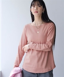 nissen | 綿１００％フライス素材ボートネック長袖Ｔシャツ（UVカット）＜大きいサイズ有＞(Tシャツ/カットソー)
