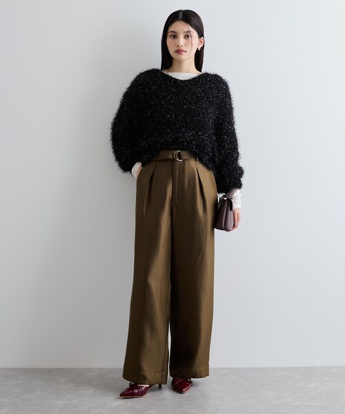 VIS（ビス）の「【洗える】シャイニーワンタックワイドパンツ（その他パンツ・レディース・ダークブラウン/ネイビー・M/S/SS）」の8枚目の写真