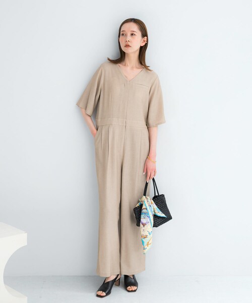 URBAN RESEARCH ROSSO（アーバンリサーチロッソ）の「リネンライク5分袖オールインワン（つなぎ/オールインワン・レディース・BLACK/BEIGE・36/38）」の18枚目の写真