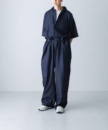 かぐれ | 綿麻デニムハーフスリーブオールインワン(つなぎ/オールインワン)