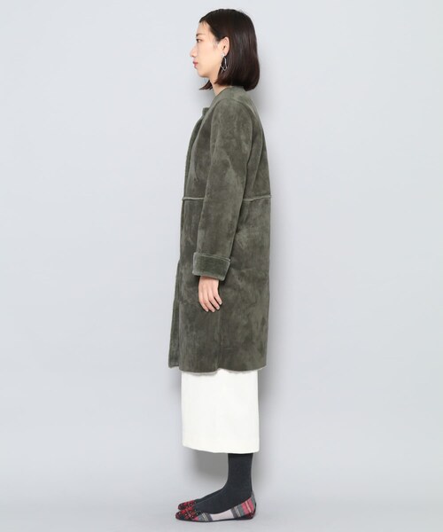 SENSE OF PLACE by URBAN RESEARCH（センスオブプレイスバイアーバンリサーチ）の「ノーカラームートンコート∴（ムートンコート・レディース・NAVY/GREIGE/KHAKI・FREE）」の8枚目の写真