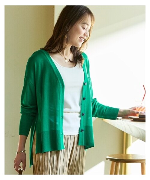 nissen（ニッセン）の「＜大きいサイズ＞ゆるシルエットシアーカーディガン（カーディガン/ボレロ・レディース・グリーン/黒・L~LL/3L~4L/5L~6L/8L/10L）」の9枚目の写真
