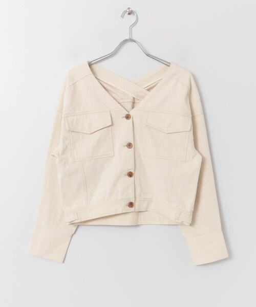 SENSE OF PLACE by URBAN RESEARCH（センスオブプレイスバイアーバンリサーチ）の「ノーカラーショートジャケット（ノーカラージャケット・レディース・BROWN/IVORY・FREE）」の4枚目の写真