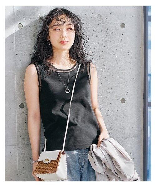 nissen（ニッセン）の「シアー切替タンクトップ（キャミソール・レディース・黒ドット/オフホワイト・S/M/L/LL）」の6枚目の写真