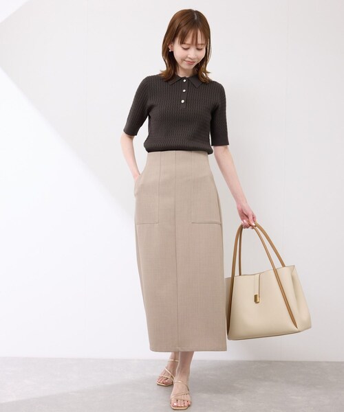 ROPE' PICNIC(ロペピクニック)の「ミニケーブルハーフスリーブニットポロシャツ(ポロシャツ・レディース・キナリ/ダークブラウン/ネイビー/カラシ・38)」の12枚目の写真