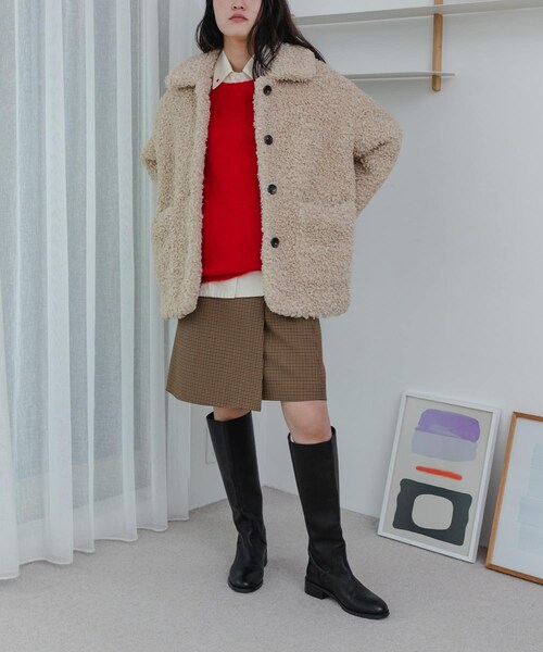 URBAN RESEARCH（アーバンリサーチ）の「ECOPELカーリーファーコート（テーラードジャケット・レディース・IVORY/D.BROWN・FREE）」の10枚目の写真