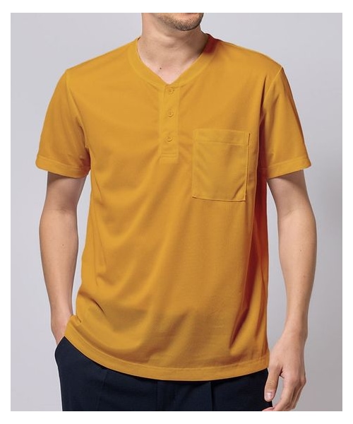 nissen（ニッセン）の「メッシュ半袖ヘンリーネックポケット付Tシャツ【大きいサイズ有】　吸汗速乾・UVカット（Tシャツ/カットソー・メンズ・オフホワイト/カーキ/ワイン/ネイビー/黒/マスタード/ダークブルー・M/L/LL/3L/4L/5L/6L/8L/10L）」の6枚目の写真