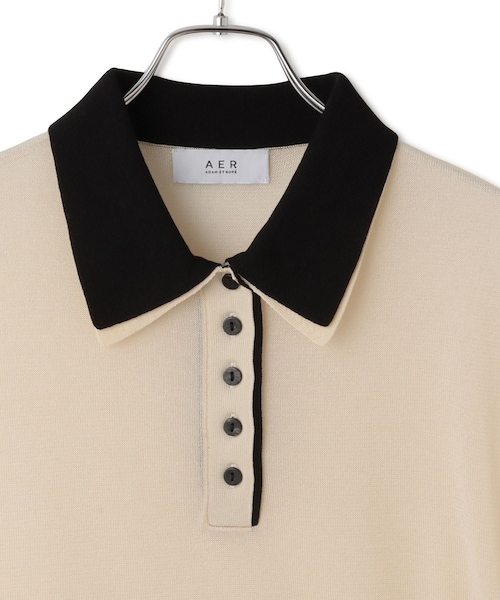 ADAM ET ROPE'(アダムエロペ)の「【WEB限定】ダブルカラーポロニットプルオーバー(ポロシャツ・レディース・ブラック/キナリ系/サックス・F)」の22枚目の写真