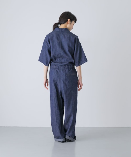 かぐれ(カグレ)の「綿麻デニムハーフスリーブオールインワン(つなぎ/オールインワン・レディース・INDIGO・Free)」の3枚目の写真