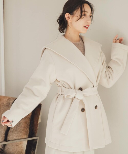 SENSE OF PLACE by URBAN RESEARCH（センスオブプレイスバイアーバンリサーチ）の「ビッグカラーミディコート（テーラードジャケット・レディース・GRY×O.WHT/GREIGE/BLACK・one）」の16枚目の写真