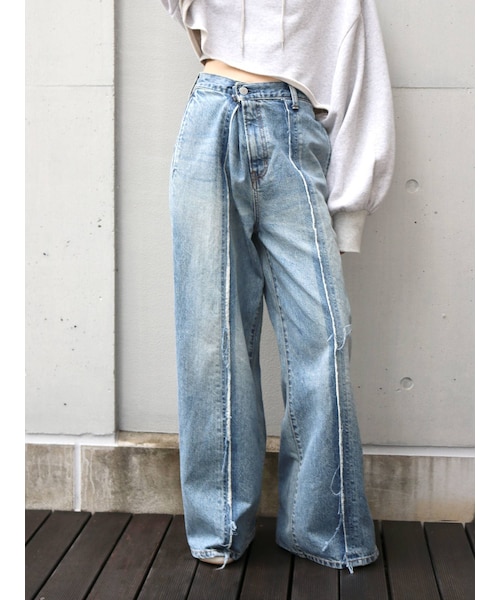 Ungrid リメイクデザインルーズデニム ブルー わらびもち※【Ungrid