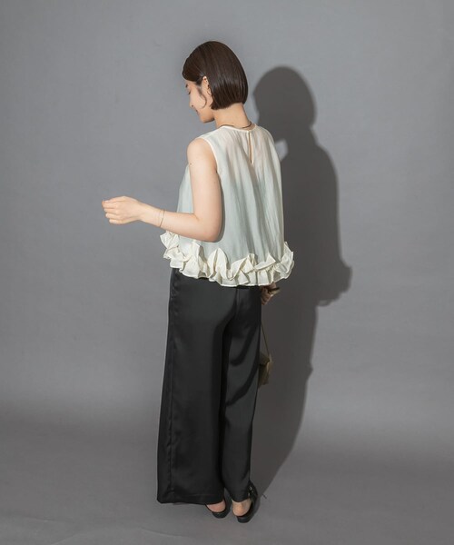 URBAN RESEARCH ROSSO（アーバンリサーチロッソ）の「フリルヘムブラウスセットアップ（つなぎ/オールインワン・レディース・OFF×BK/LBL×BR・Free）」の10枚目の写真
