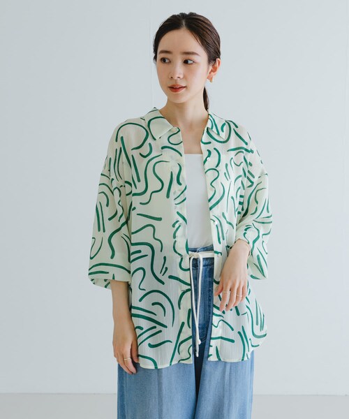 URBAN RESEARCH（アーバンリサーチ）の「『イージーケア』ドローイングアートプリントシャツ（シャツ/ブラウス・レディース・GREEN/RED・FREE）」の8枚目の写真