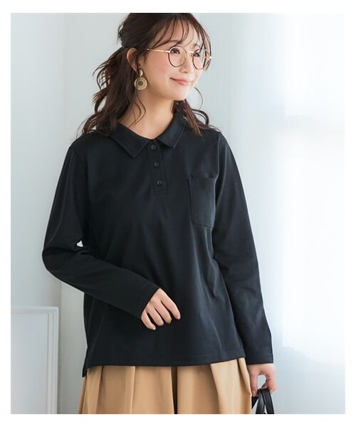 nissen（ニッセン）の「大きいサイズ　ペン差し長袖ポロシャツ（吸汗速乾・UVカット）＜大きいサイズ有＞（ポロシャツ・レディース・杢グレー/ネイビー/黒/オフホワイト・L/LL/3L/4L/5L/6L/8L/10L）」の4枚目の写真