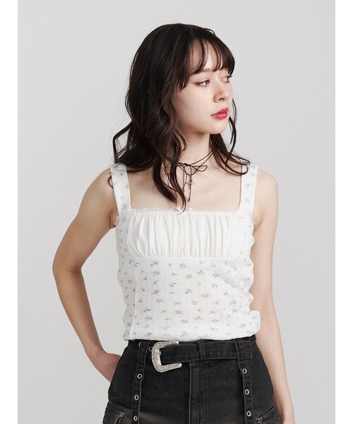 jouetie（ジュエティ）の「ドッキングフリルカットキャミソール（キャミソール・レディース・オフホワイト/グレー/ブラック・M）」の2枚目の写真