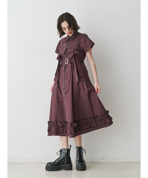 jouetie ギャザーリボンロングシャツワンピース レッド jouetie（ジュエティ）の「【再入荷】ギャザーリボンロング
