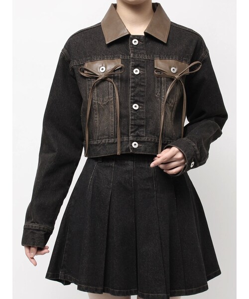 CALNAMUR（カルナムール）の「フェイクレザースウィッチングデニムジャケット（デニムジャケット・レディース・ブラック/ブルー・F）」の3枚目の写真