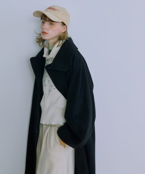 THE GOODLAND MARKET（ザグッドランドマーケット）の「cwtch　WOOL LONG COAT（ステンカラーコート・レディース・GREEN/BLACK/OAT・FREE）」の7枚目の写真