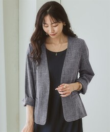 nissen | 洗える麻調合繊７分袖ストレッチノーカラージャケット（接触冷感・防しわ・ストレッチ・UVカット）(ジャケット/アウター)