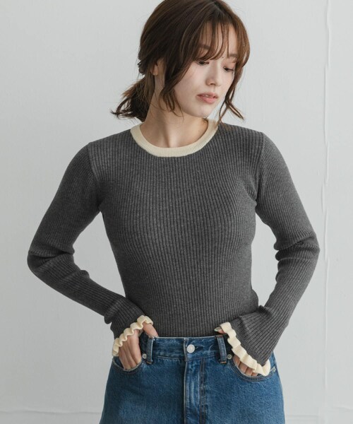 URBAN RESEARCH Sonny Label（アーバンリサーチサニーレーベル）の「静電防止フリルクルーネックリブニットプルオーバー（ニット/セーター・レディース・IVOxNVY/CCLxOFF/BRNxMNT/BEGxORG・Free）」の14枚目の写真