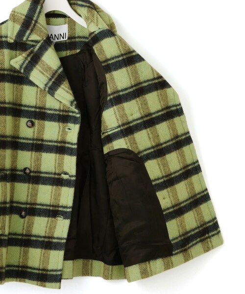 ADAM ET ROPE'(アダムエロペ)の「【J'aDoRe限定】【GANNI(ガニー)】Brushed Wool Check Midi Coat(ピーコート・レディース・ライトグリーン・36)」の10枚目の写真