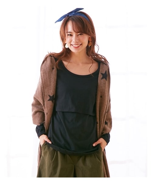 nissen（ニッセン）の「【産前・産後　授乳服】授乳しやすい　丸首長袖無地Ｔシャツ（マタニティウェア/グッズ・レディース・黒/【移行済】ディープネイビー/ボルドー/モカブラウン/【移行済】杢グレー/オフホワイト/ライム/グレージュ/スモークピンク/くすみブルー/くすみライラック/ライトネイビー・マタニティS/マタニティM/マタニティL/マタニティLL/マタニティ3L/マタニティ4L/マタニティ5L/マタニティ6L）」の19枚目の写真